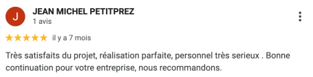 Avis positif d'un client se disant satisfait de la réalisation de son projet photovoltaïque et du sérieux du personnel de l'entreprise.