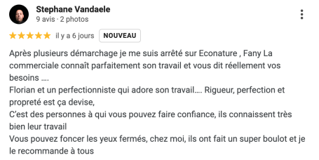 Avis positif d’un client saluant le professionnalisme, la rigueur et la qualité du travail réalisé par l’équipe d'Econathur.
